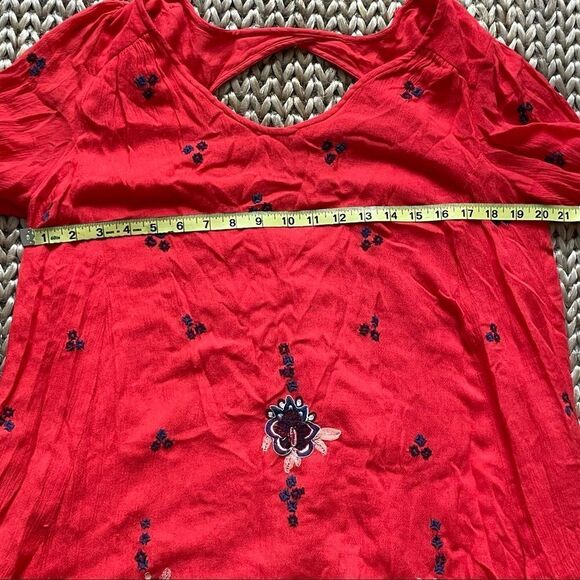 Free People Women’s Oxford Embroidered Mini Dress Red Combo Size Small - Picture 11 of 16